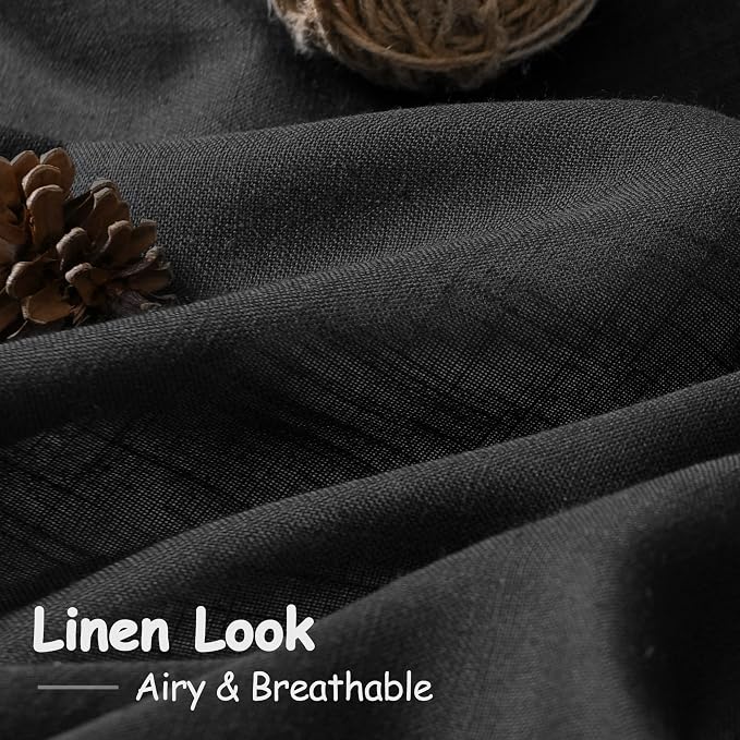 Extra Wide 100 Inch Linen Curtains for Living Room Divider Light Filtering Semi Sheer Back Tab Patio Curtains for Sliding Door Black Coastal Decor Sunroom Floor to Ceiling Window Curtain 100x84