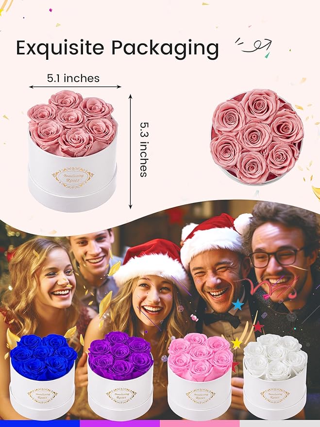 Beaulasting Long Lasting Preserved Roses in a Box Last a Year Forever Flowers for Her Mom Wife Anniversary Birthday (Round White Box, Dusty Pink)