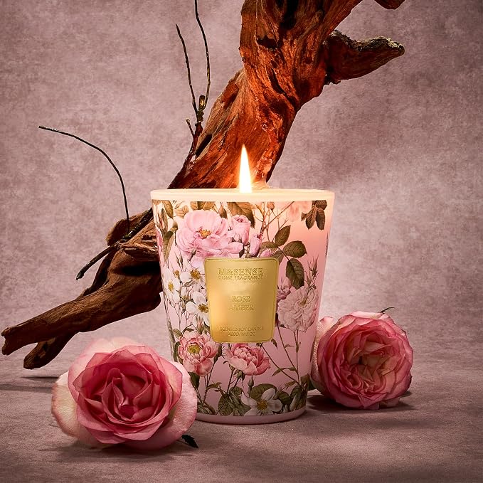 M&SENSE Rose Amber Soy Candle, 35oz 3-Wick, Romantic Women's Gift | 150H Long Burn, Non-Toxic, Large Jar, Anniversary Evening, Bedroom Romance Home Fragrance, Stress Relief Housewarming Gifts
