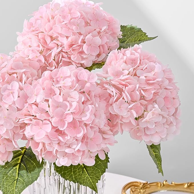 MARTINE MALL 3Pcs 21in Hydrangea Artificial Flowers, Latex Real Touch Hydrangeas Lifelike Large Hydrangea Flowers for Home Decor Party Arrangements Wedding Bouquets Centerpieces (Light Pink)