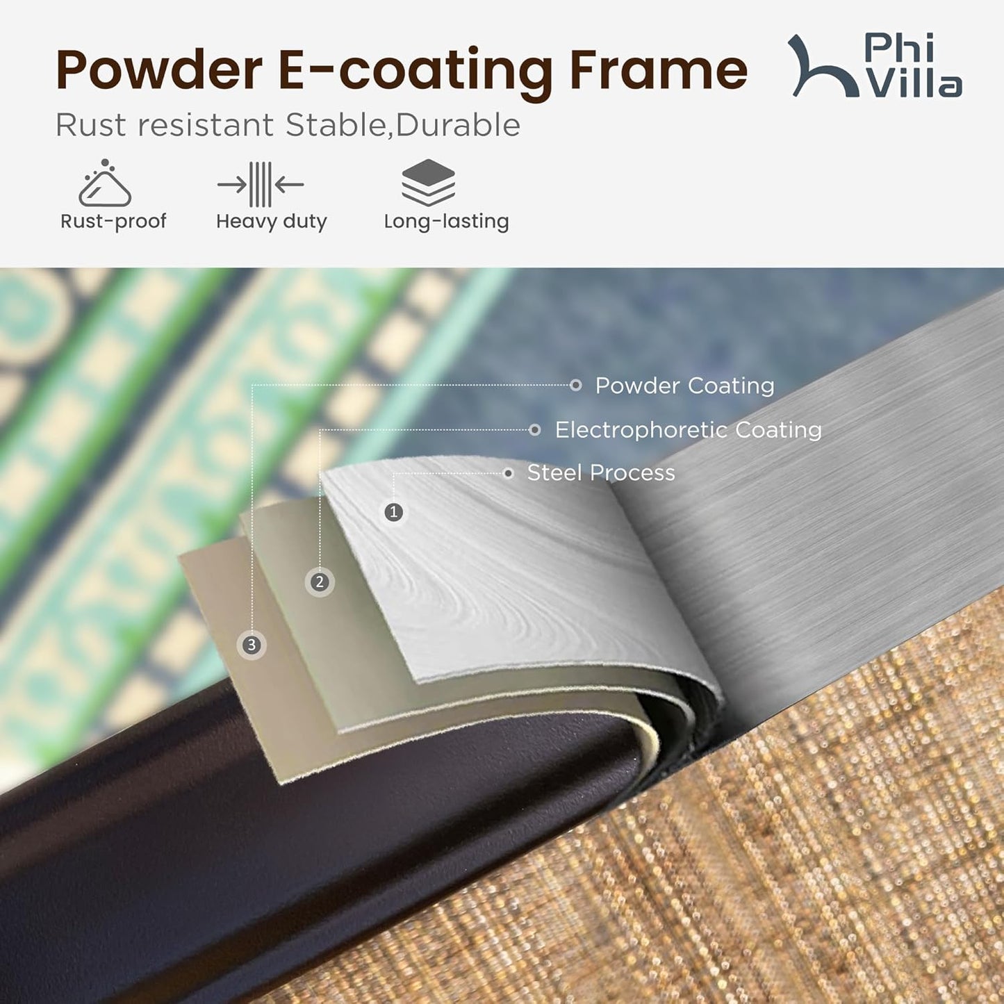 PHI VILLA 5 Piece Patio Bar Set, High Top Outdoor Table and Chairs for 4 with Swivel Padded Bar Stools Outside and Square Metal Bar Bistro Table for Garden, Deck and Poolside