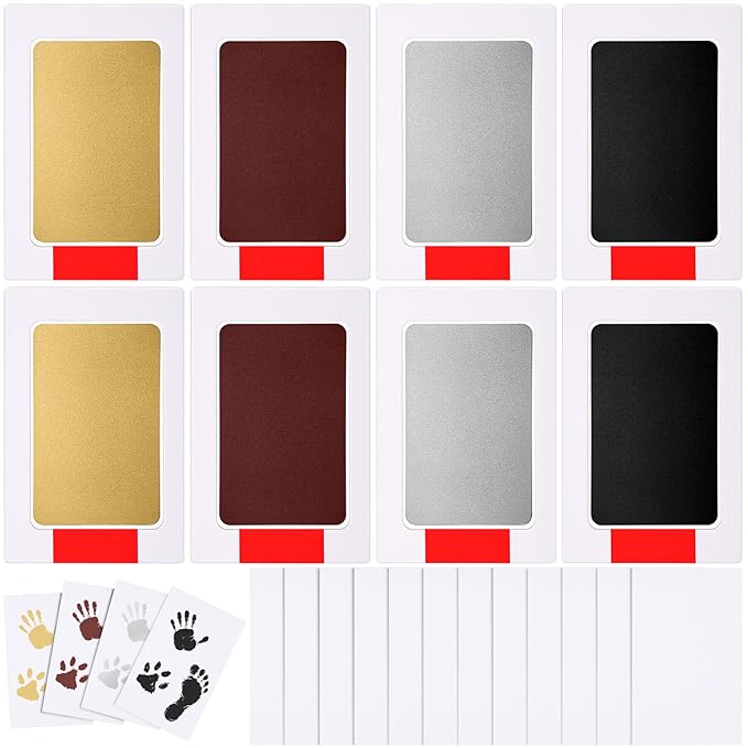 Jetec 8 Set Inkless Baby Footprint and Handprint Kit, Clean Touch Ink Pad for Baby Hand and Footprints, Dog Paw Print Kit with Ink Pads and Imprint Cards for Newborns Babies Pets Gifts (Colorful)