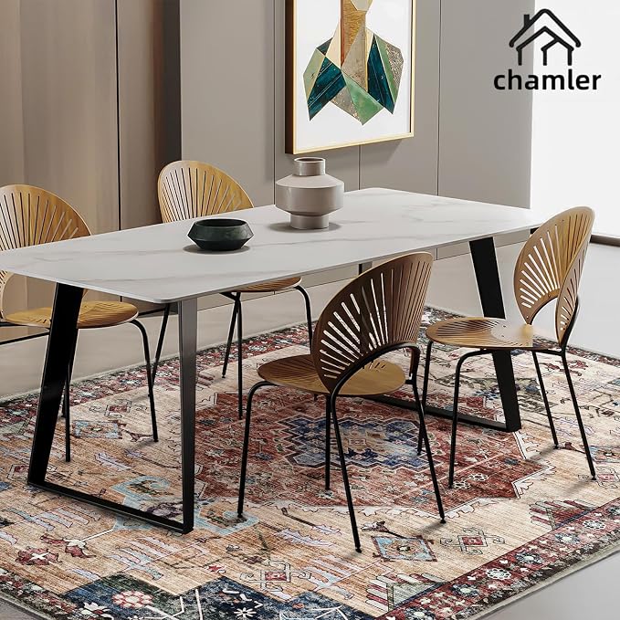 chamler 10'x14' Washable Area Rug Boho Chic Medallion Distressed Design Non-Shedding Easy Care Ideal for High Traffic Areas in Rugs for Living Room Bedroom Office Coffee Table Large Carpet