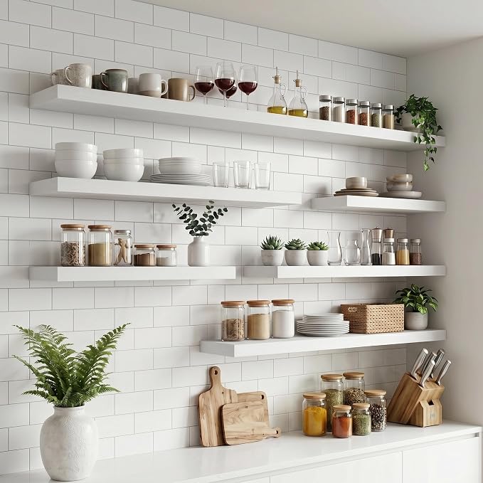 16 Inch Floating Shelves for Wall, 8"D Wood Storage Shelves, White Finish | Engineered Wood, Invisible Bracket, Large Storage, Easy Install, Hold Up to 33lbs, Living Room, Bathroom, Bedroom, Kitchen