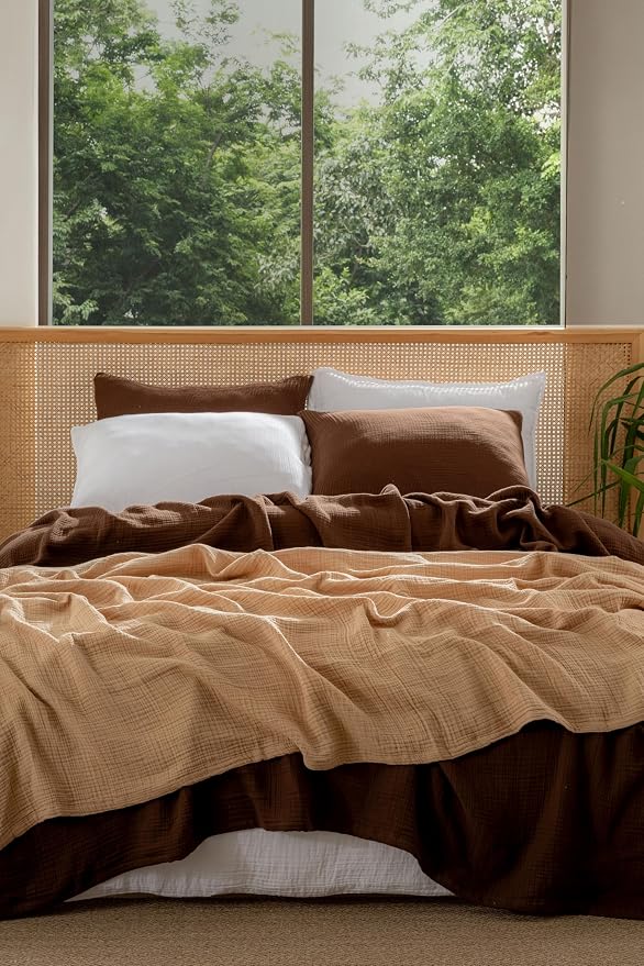 Muslin Blanket - Pure 100% Turkish Cotton Airy Soft Light Versatile Gauze Throw Blanket for Bed, Couch, Sofa (Dark Brown, Twin XL Size (71" x 95" inch))