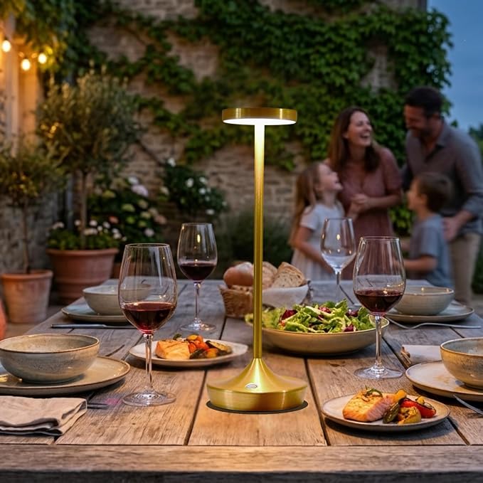 Gold Cordless Table Lamp, Rechargeable 6000mAh Battery LED Desk Lamp, Portable Metal Touch Lamp with 3-Level Dimming, Waterproof Light for Restaurant, Dining Table, Patio & Home Decor(Gold)