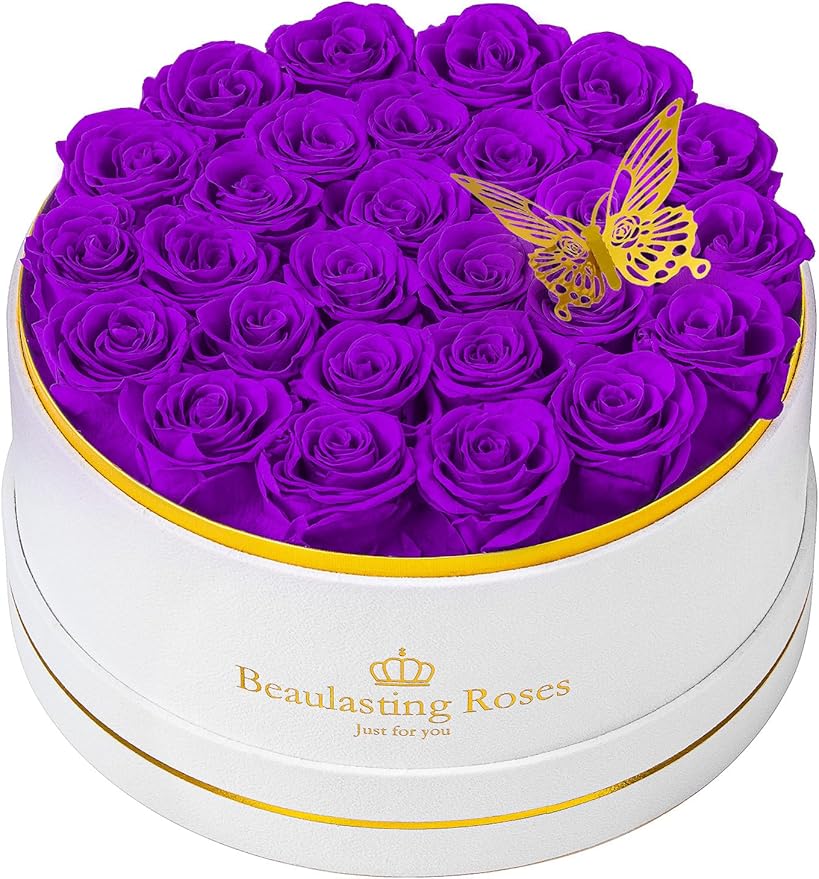 27 Preserved Roses Forever Flowers Real Roses in a Box Mother's Day Birthday Flowers for Her Mom Women Wife Valentine's Day, Purple Roses