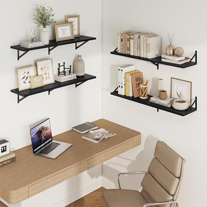 Axeman Deep Floating Shelves | 40 Inch Black Wall Shelves Set of 2 | 10 Inch Deep Rustic Wood Shelves for Wall | 40'' W x 10''D Black Shelves for Living Room Bathroom Kitchen