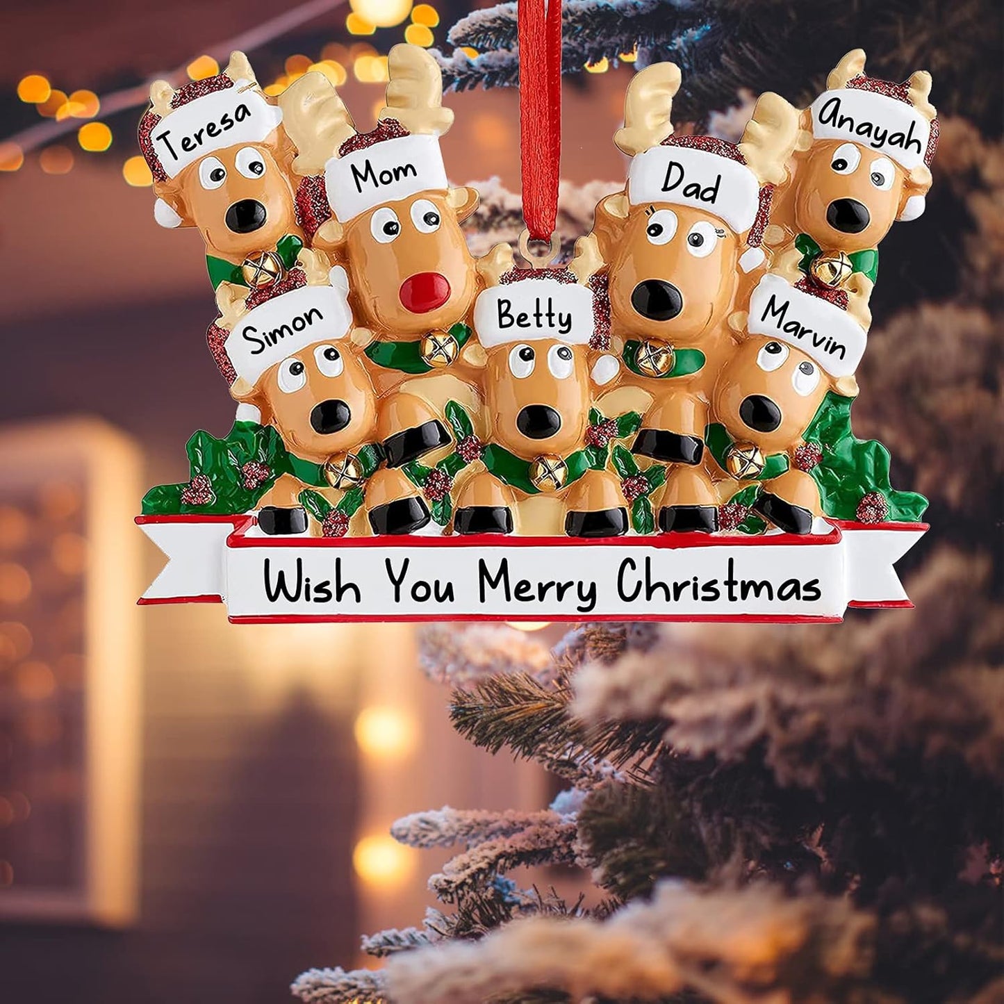 Personalized Deer Christmas Ornaments 2025 Family of 2,3,4,5,6,7,8 Custom Name Reindeer Xmas Ornament with Text,Customized Christmas Decoration Gifts - Family of 3