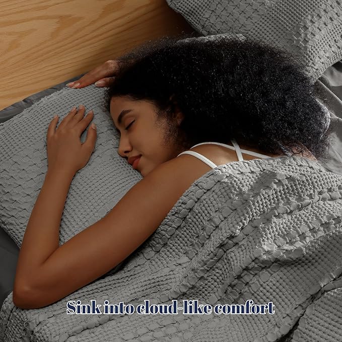 PHF 100% Cotton Waffle Pillow Shams King Size, 2 Pack 20" x 36" Soft Skin-Friendly Pillowcases, No Filling, Aesthetic Woven and Breathable Waffle Weave Pillow Case Covers for Bed, Dark Grey