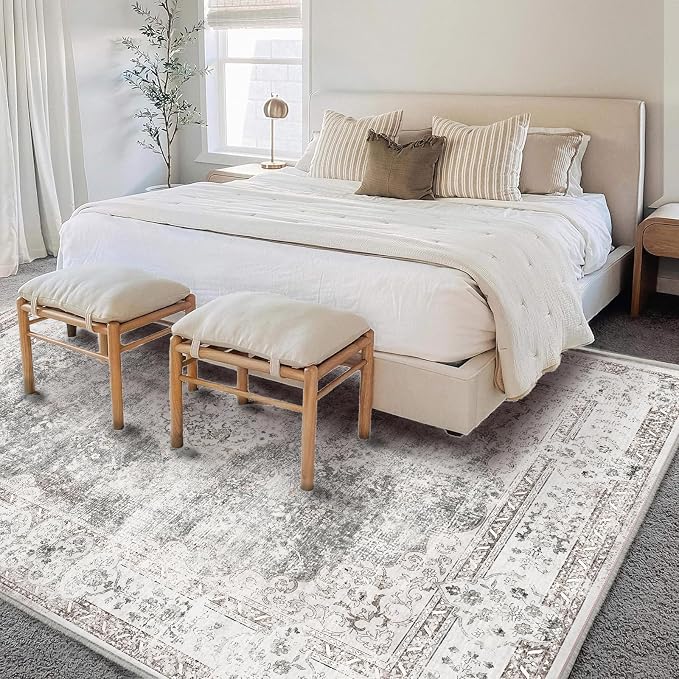 CHAMPLANT Washable Area Rug 10'x14' Boho Design Non-Shedding Easy Care Ideal for High Traffic Areas in Living Room Bedroom Office Coffee Table Kitchen Large Carpet