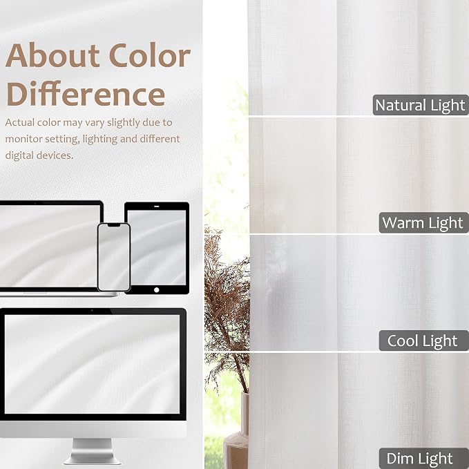 Central Park White Pinch Pleat Light Filtering Curtain 102 Inch Long Linen Blended Window Treatment Privacy Drape with Liner for Living Room Bedroom with Back Tabs Hooks, 40" Wx102 L, 2 Panels