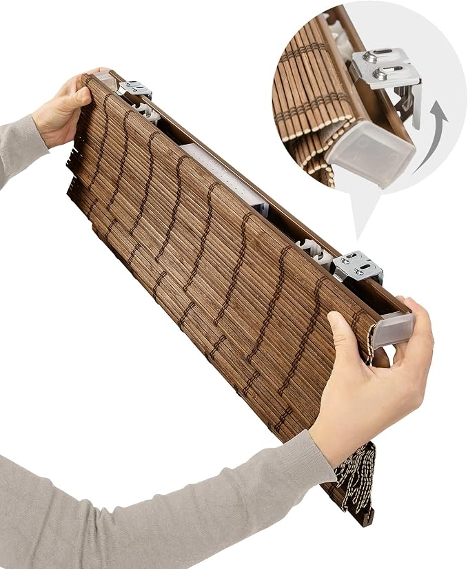 CHICOLOGY Bamboo Roman Shade, Cordless Light Filtering Woven Wood Window Treatment for Living Room, Dining Room, Kitchen & Office, Natural Bamboo Blinds for Boho Coastal Decor, Elk, 23"W x 64"H