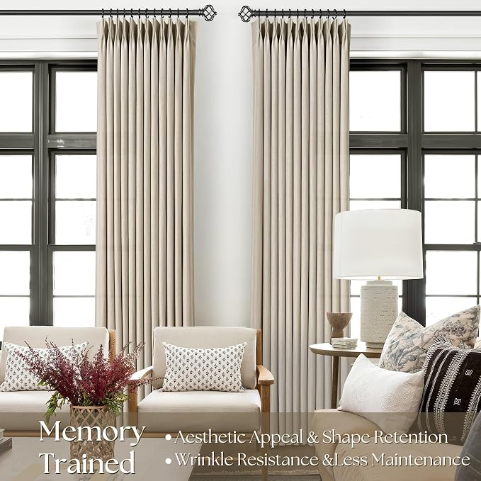 Linen Pinch Pleated Curtains 63 Inch Length 2 Panels for Living Room Bedroom Textured Semi Sheer Drapes Pinch Pleat Rings Window Curtain 40x63