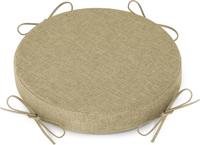 AddGrace Round Bar Stool Cushions with Ties Set of 1 Non Slip Seat Cushions 12x12 Inch Washable Chair Pads Removable Washable Cover Beige