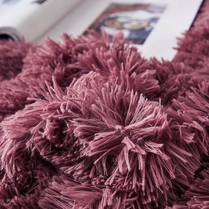 Faux Fur Velvet Fluffy Bedding Duvet Cover Set Down Comforter Quilt Cover with Pillow Shams, Ultra Soft Warm and Luxury (Queen, Dusty Rose)