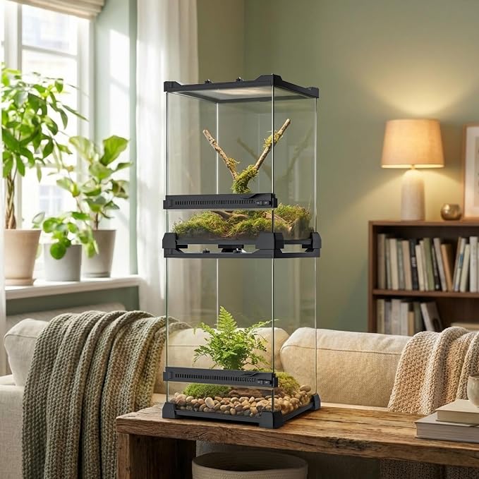 6 Gallon Fully Assembled Glass Reptile Enclosure,10"x 10" x 14" | Front Opening Tall Reptile Terrarium Tank for Baby Crested Geckos, Tree Frogs, Praying Mantises, Jumping Spiders
