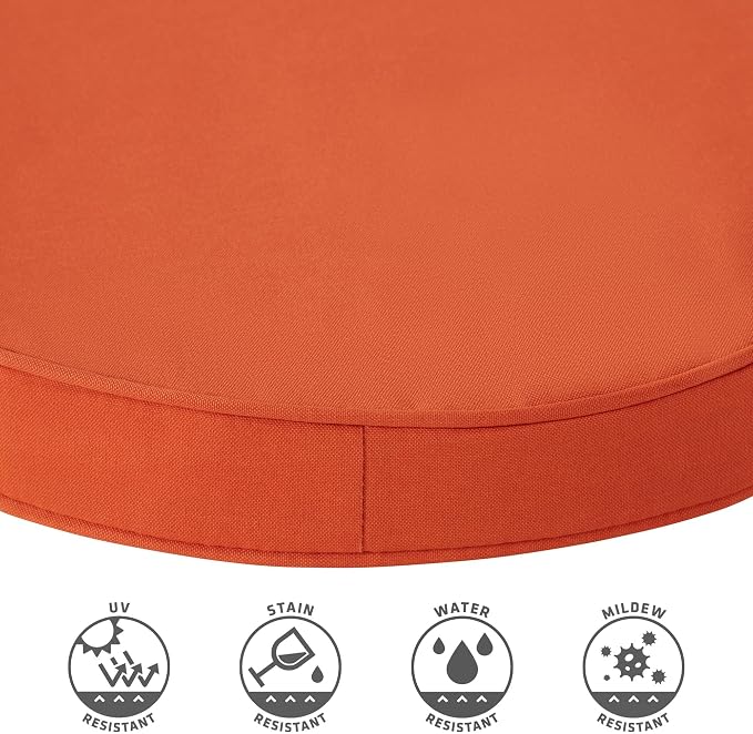 Set of 2 Outdoor 18 inch Round Patio Dining Chair Pads – Comfortable Fiber-Filled Seat Cushions with Ties, Reversible Polyester Fabric, Rust