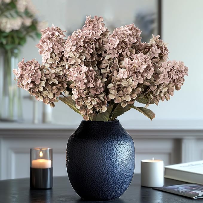 Ttranewsoo Fake Flowers Hydrangea Silk Flowers with Stems,Brown Flowers Fall Hydrangea Artificial Flowers,Winter Flowers Artificial for Decoration Vase Indoor and Outdoor 24"（Brown ） 8PCS Wthout Vase
