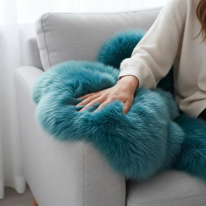 Super Area Rugs Beach Blue Genuine Sheepskin Rug 2x3 ft, Real Fluffy Single Pelt Fur Accent Rug for Chair, Seat Cover, Nursery & Home Decor, Natural & Soft Shaggy Throw