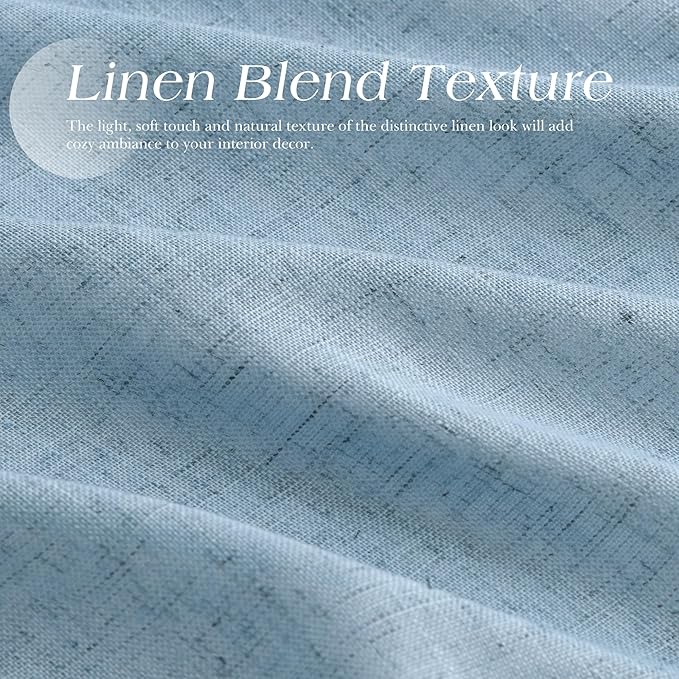 Dusty Blue Linen Curtains 96 Inches Long for Living Room Patio Door 2 Panels Set Grommet Textured Light Reducing Semi Sheer Drapes Breathability High Window Curtain for Dining Room Office 52x96