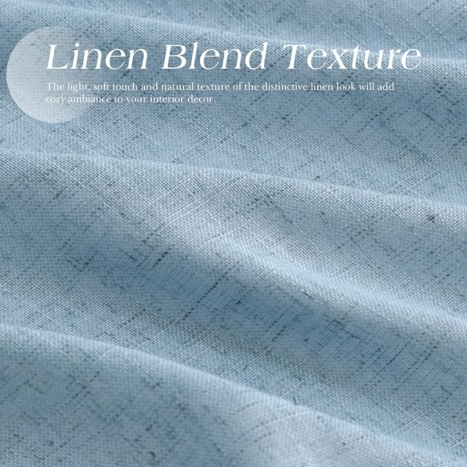 Dusty Blue Linen Curtains 108 Inches Long for Living Room Light Filtering Semi Sheer Cozy Large Ceiling Window Curtain Neutral Grommet Privacy Drapes for Living Room Loft Sunroom 52x108,2 Panel