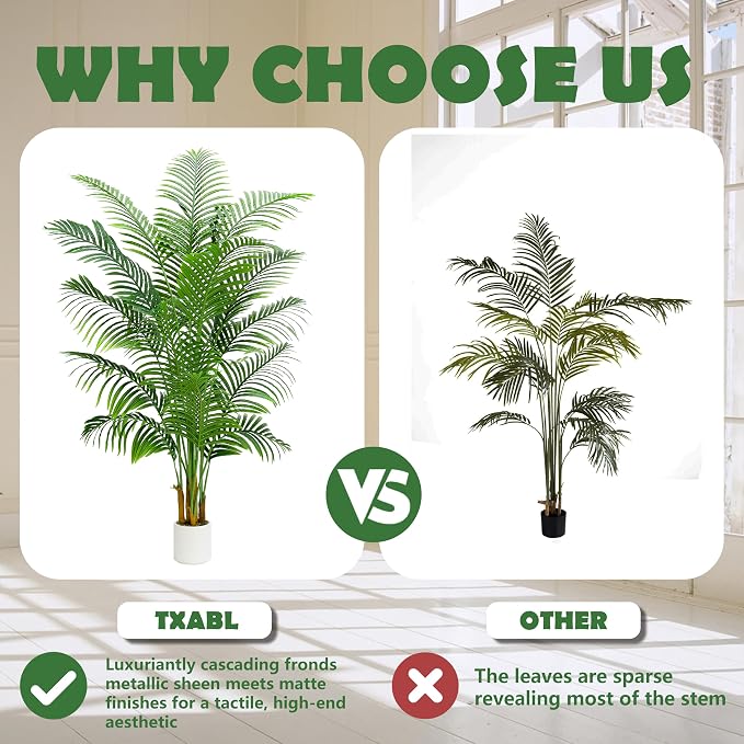 2 Pack Artificial Palm Tree Indoor Plant 7FT Tall Fake Tropical Palm Tree in Pot, Real Bark Design Faux Areca Palm Tree for Home Office Living Room Bedroom Farmhouse Modern Outdoor Topiary Tree