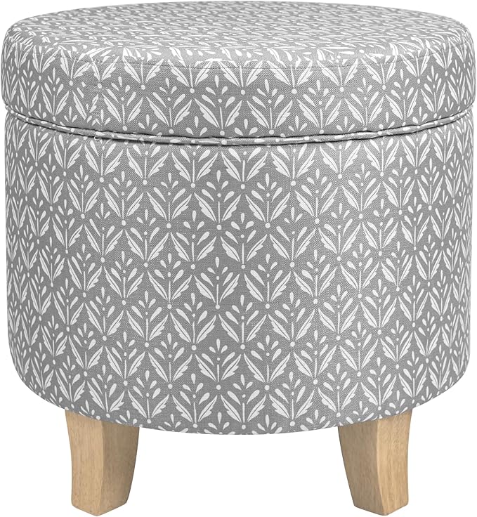HomePop 19" Round Storage Ottoman - Light Grey Print