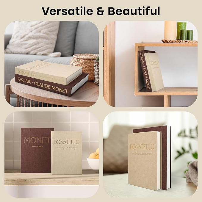 Decorative Books for Home Decor – Set of 2 Linen Faux Books & Fake Book Storage – Shelf, Coffee Table, Bookshelf, Entryway & Mantel Decor – Hidden Magnetic Keepsake Box
