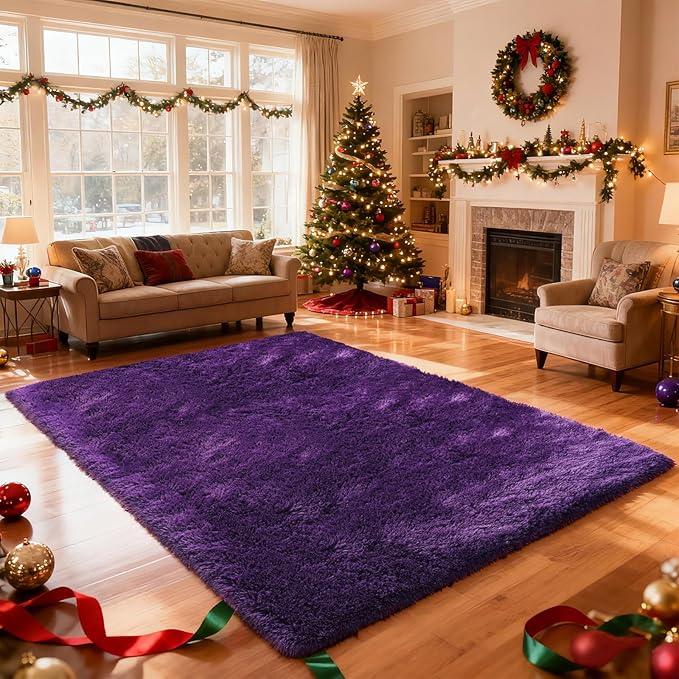 10X14 Large Area Rugs for Living Room Bedroom,Big Shag Rug for Bedroom Dorm,Soft Fluffy Indoor Carpet Nursery Rugs for Kids Girls Room Home Decor,Purple