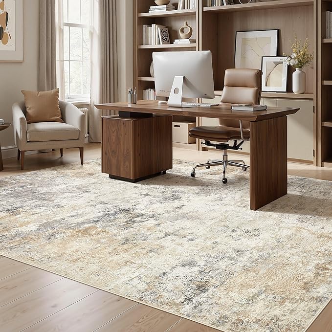 UERMEI 7x10 Area Rug Living Room Rugs - Washable Neutral Modern Abstract Soft Thin Large Rug Indoor Floor No Slip Rug Carpet for Bedroom Under Dining Table Home Office Decor - Golden Grey