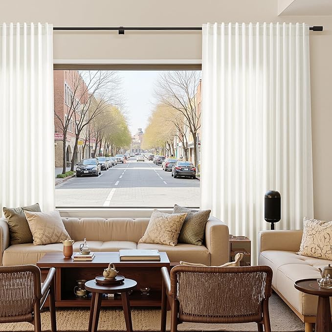 Nanspring Extra Long Linen Curtains 120 Inch Length for Living Room 2 Panels Set Rod Pocket Back Tab Natural Linen Textured Drapes Semi Sheer Light Filtering for Bedroom Boho Cream W70 x L120
