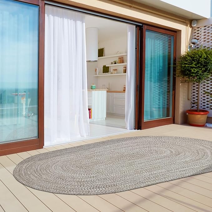 Superior Indoor/Outdoor Area Rug, Dual-Tone Reversible Braided Floor Decor for Patio, Front Porch, Entryway, Living Room, Office, Nursery, Artistic Home, 4' x 6', Slate-White