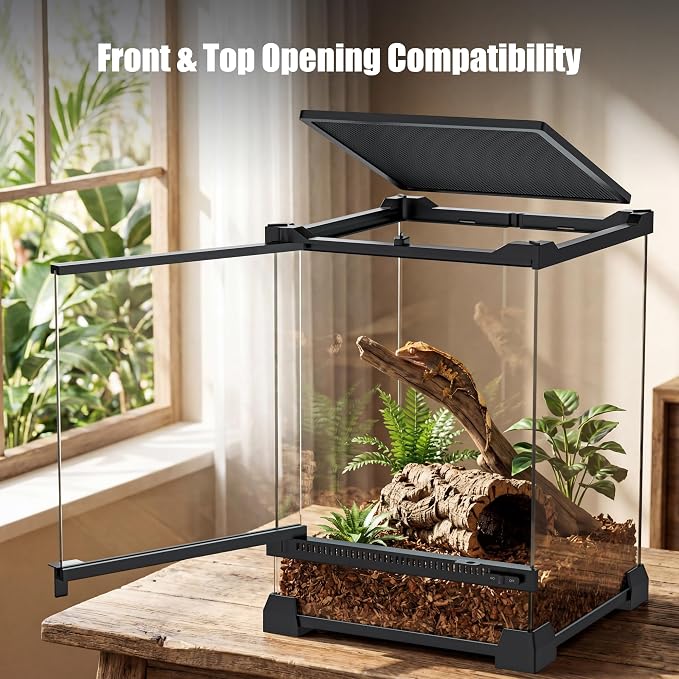 6 Gallon Fully Assembled Glass Reptile Enclosure,10"x 10" x 14" | Front Opening Tall Reptile Terrarium Tank for Baby Crested Geckos, Tree Frogs, Praying Mantises, Jumping Spiders