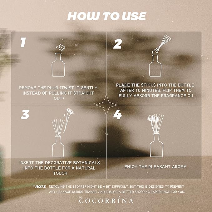 COCORRÍNA Cashmere Vanilla Reed Diffuser – 6.76 oz Essential Oil with 8 Reeds & Real Eucalyptus Sticks, Home Fragrance for Bedroom or Bathroom Décor