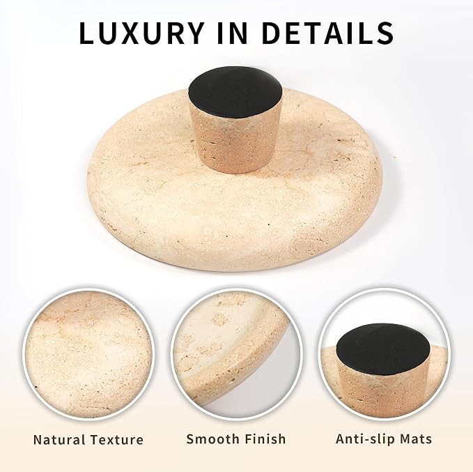 Marble Fruit Bowl for Kitchen - 9.9" Travertine Decorative Stone Pedestal Bowls for Home Decor, Footed Fruits Holder For Dining Table Counter Organization