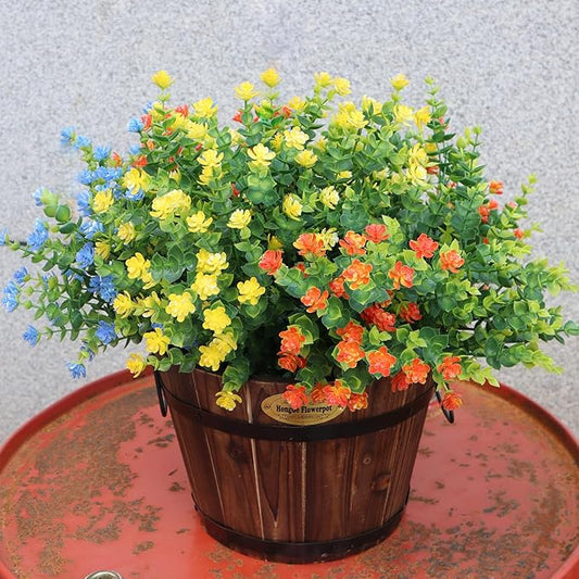 Artificial Flowers Outdoors, 12 Bundles Fake Flowers UV-Anti for Decoration Faux Plastic Plants Garden Porch Window Box Décor, YellowPurpleBlueGreen
