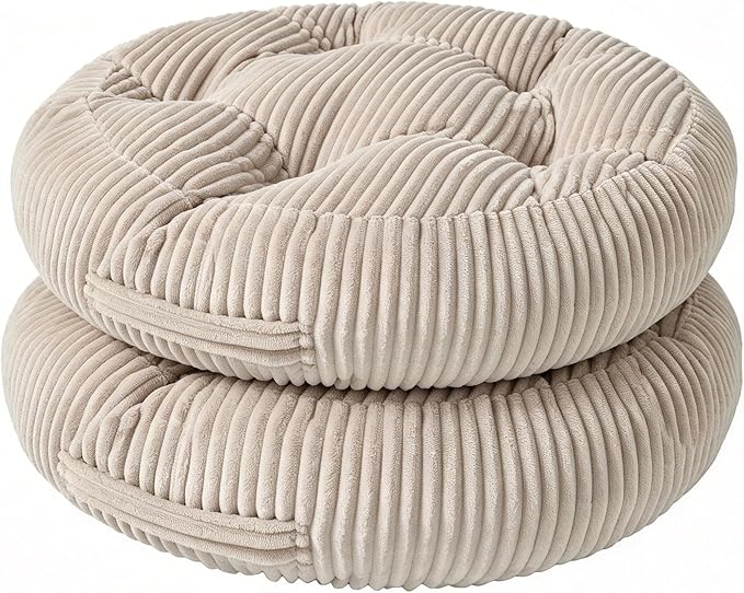 Round Floor Pillow, 6-Inch Thick Meditation Floor Cushion with PP Cotton Filling, Soft Corduroy Boho Floor Seating for Living Room, Bedroom, 22 x 22 Inches (Beige, 2 Pack)