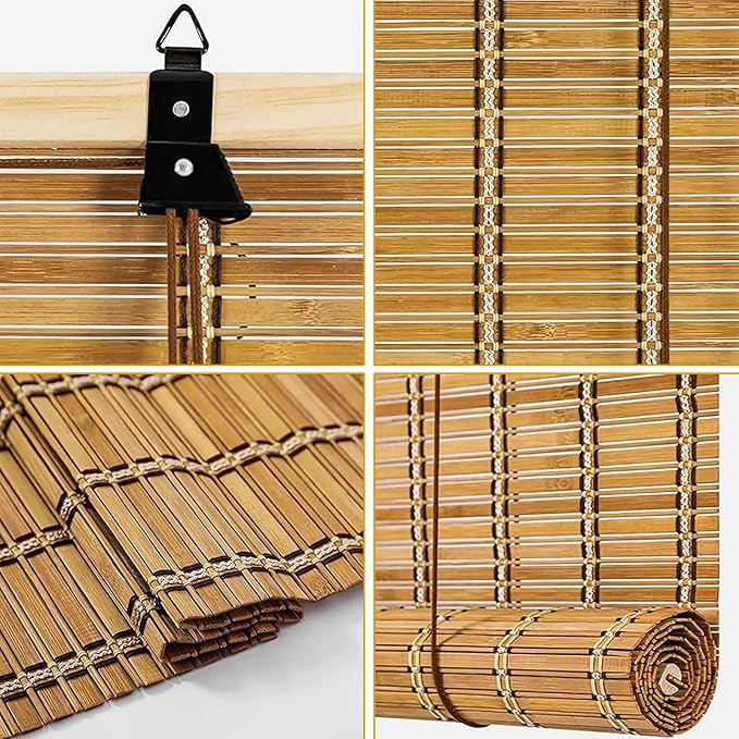 23x48 Inch Bamboo Blinds for Interior Windows, Easy to Install Bamboo Shades for Indoor Windows, Light-Filtering & Privacy Protection Roll Up Shades for Indoor Outdoor Patio, Carbonized