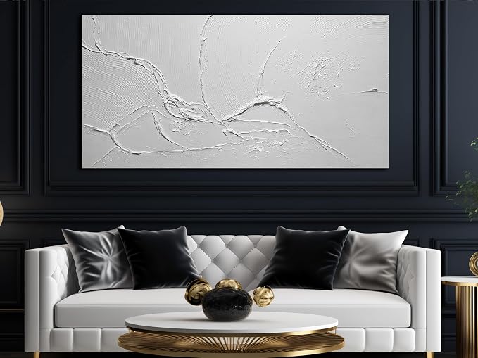 Minimalist Hand Painted Wall Art for Hotel Extra Large Wall Art for Office White Abstract Wall Pictures for Living Room Size 36 x 72 Inch