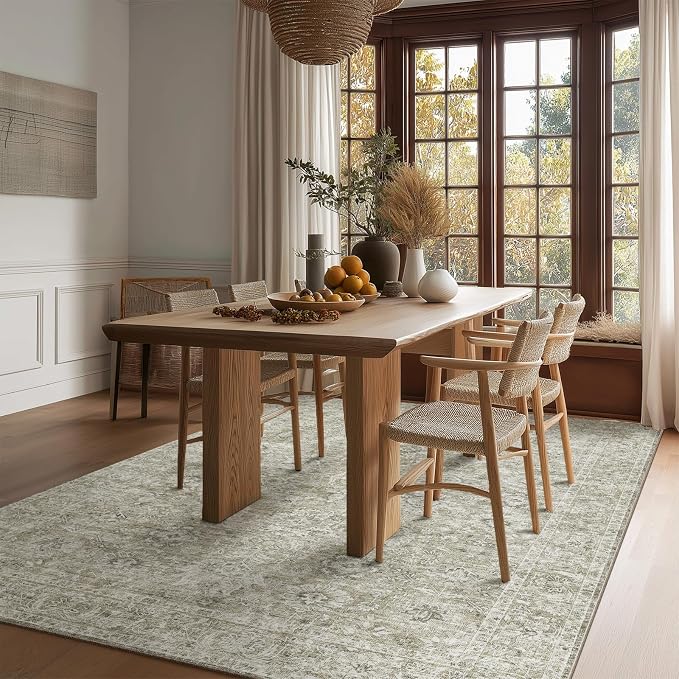 Washable Rugs for Living Room: 5x7 Area Rugs for Bedroom Ultra Soft Non-Slip Stain Resistant Vintage Boho Large Carpet for High-Traffic Dining Room - Farmhouse Decor