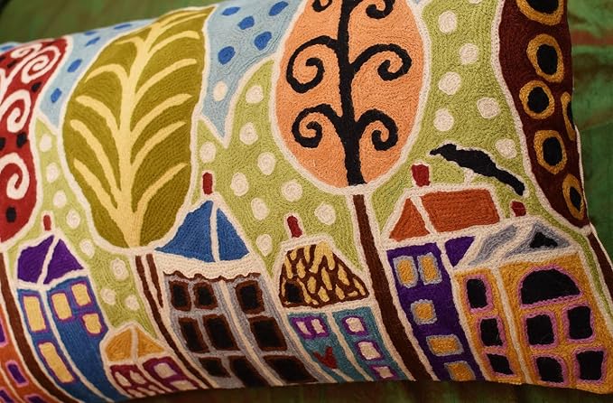 Lumbar Gold Plant Floral Pillow Cover Karla Gerard Flower Leaf Pillowcase Floral Couch Cushion Chair Kids Room Pillowsham Botanical Pattern Hand Embroidered Wool Size 14x24