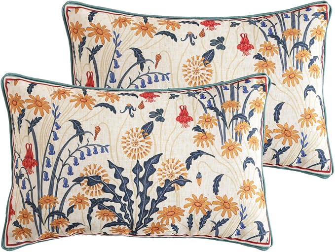 bilin gaier Designer Linen Throw Pillow Covers,20"x12" Set of 2-Tijuana | Vintage Elegant Rectangular Pillow Cover,Concealed Zipper,Floral Pattern,Sofas,Bedroom,Living Room,Lounge Chairs