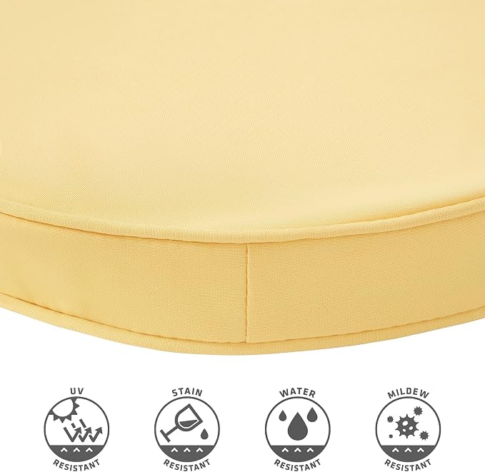 Set of 2 Outdoor 18 inch Round Patio Dining Chair Pads – Comfortable Fiber-Filled Seat Cushions with Ties, Reversible Polyester Fabric, Sunbeam