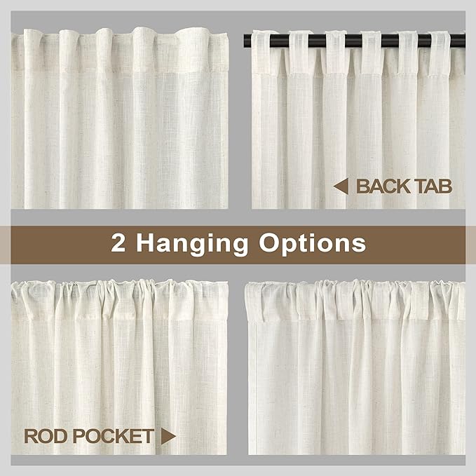 Extra Long Drapes 132 Inch Length Hanging Back Tab Rod Pocket Linen Sheer Natural Fabric Tall Floor to Ceiling 2 Story Curtain for High Living Room Sliding Door Villa Hall Theater 11 FT European Style