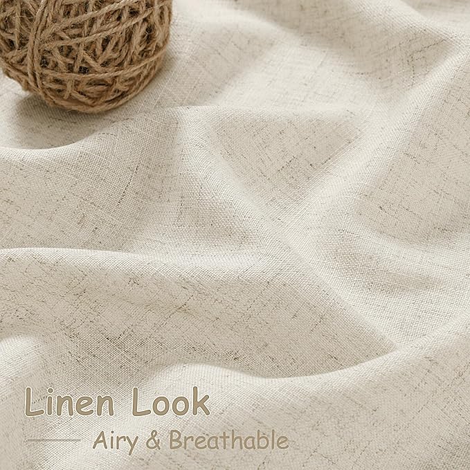 Nanspring Vanilla Curtains 90 Inches Long for Living Room Linen Light Filtering Semi Sheer Curtain Back Tab Rod Pocket Modern Farmhouse Decor Elegant Coastal Drapes for Bedroom 52x90, 2 Panels