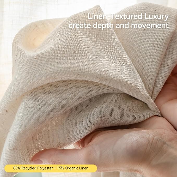 Liz Sheer Pinch Pleated Linen Curtains 108 Inches Long - Light Filtering Pleat Curtains for Living Room, Window Curtains for Bedroom, Luxury Pinch Pleated Drapes with Hooks, Natural, 2 Panels Set