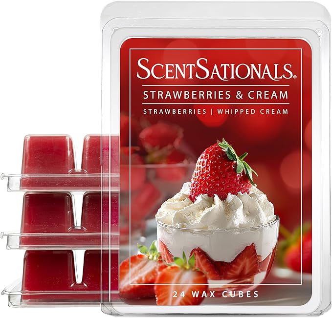 Scentsationals Wax Melts, Wax Cubes Strong Scent - Strawberries & Cream - Long Lasting Scented Melts for Warmer, 10oz (24-Cubes)