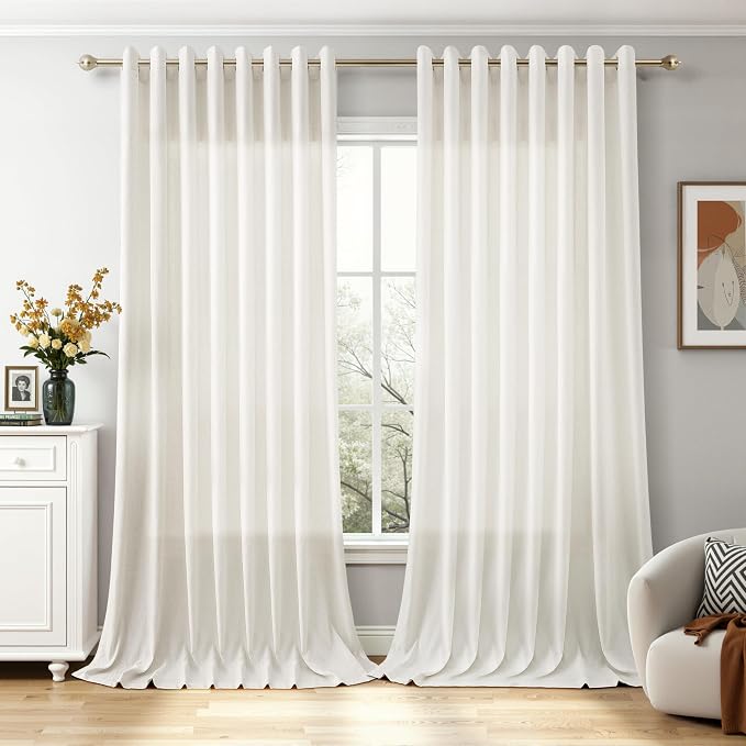 Extra Wide 100 Inch Linen Grommet Curtains 9FT for Living Room Bedroom Room Divider Curtain Cream Neutral Light Filtering Sheer for Large Window Privacy Drapes Ceiling to Floor Natural Ivory 100x108