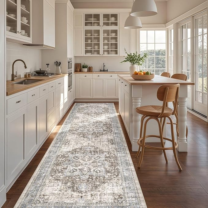 Tortania Area Rug 2x8 Runner Rugs - Washable Vintage Oriental Farmhouse Thin Indoor Carpet for Living Room Bedroom Hallway Entryway Kitchen Under Dining Table Home Office - Brown Blue